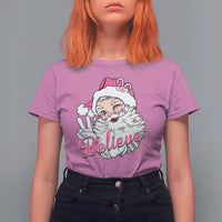 Believe Christmas Vintage Pink Santa Claus T Shirt For Women - Wonder Print Shop