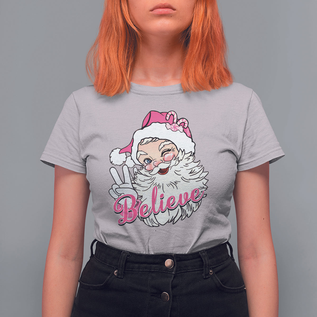 Believe Christmas Vintage Pink Santa Claus T Shirt For Women - Wonder Print Shop