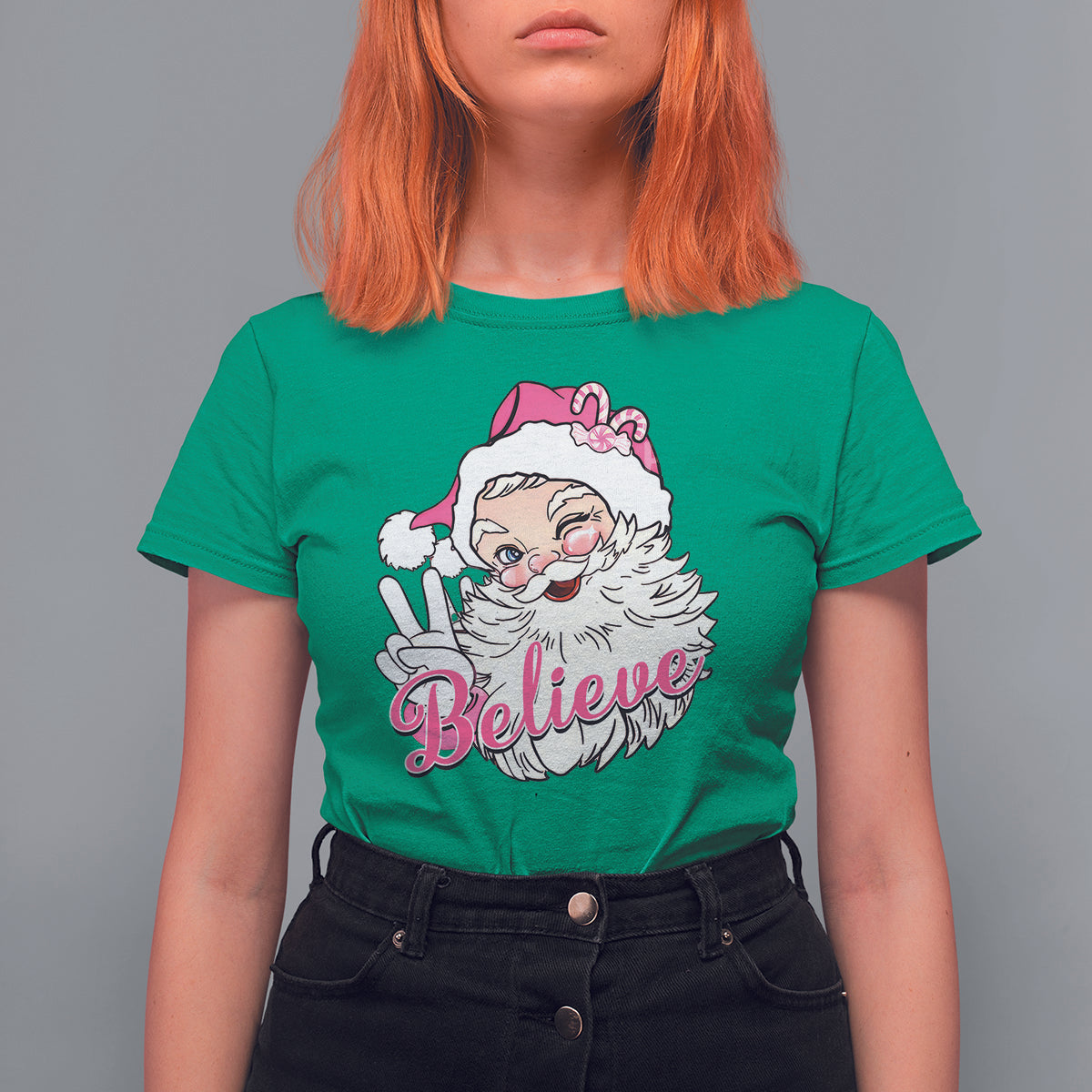 Believe Christmas Vintage Pink Santa Claus T Shirt For Women - Wonder Print Shop