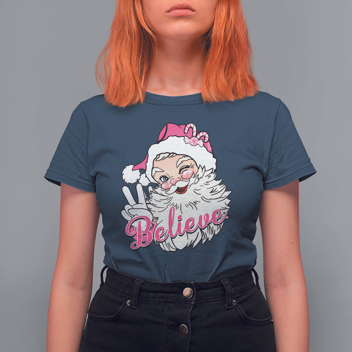 Believe Christmas Vintage Pink Santa Claus T Shirt For Women - Wonder Print Shop