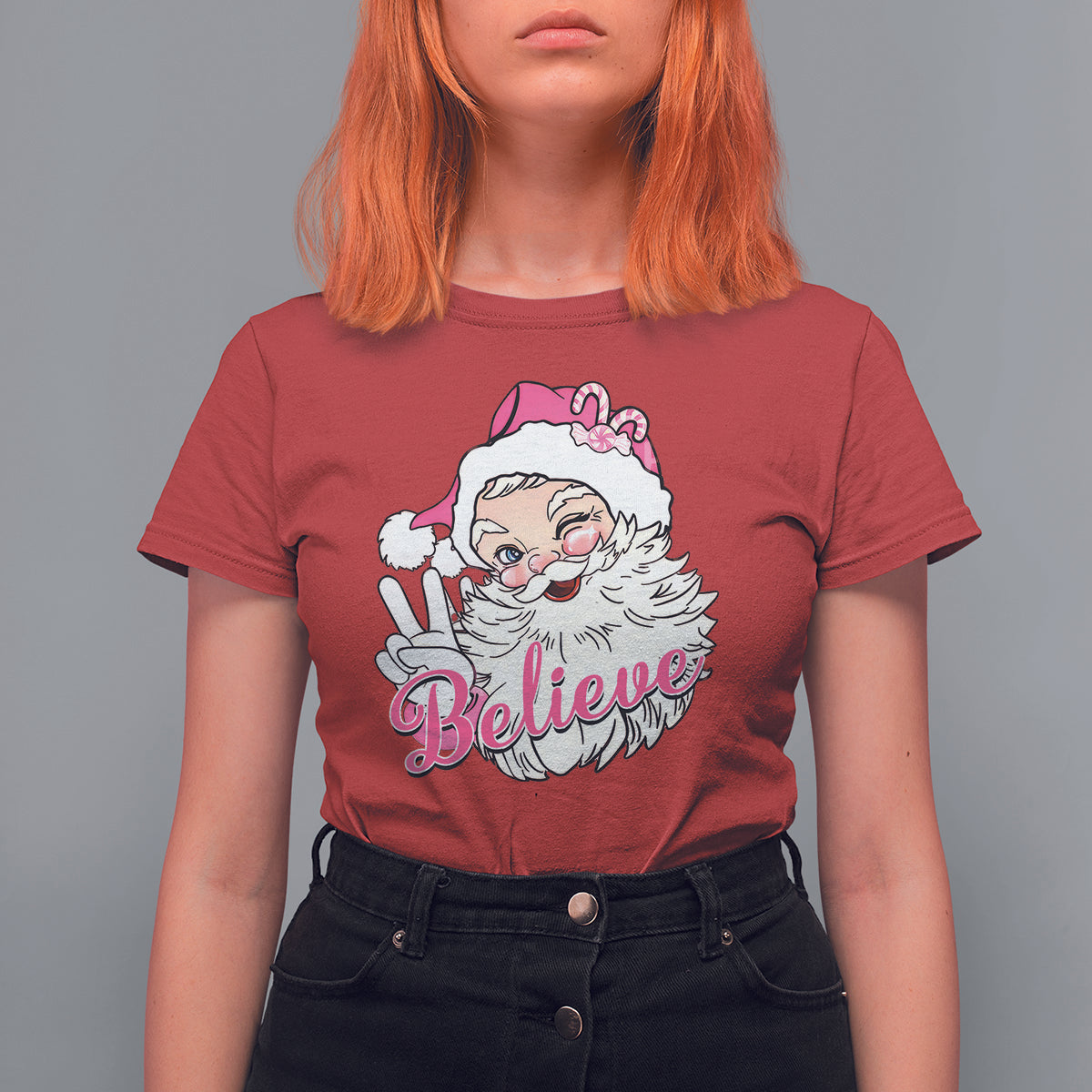 Believe Christmas Vintage Pink Santa Claus T Shirt For Women - Wonder Print Shop