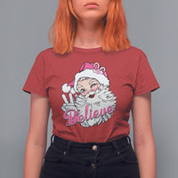 Believe Christmas Vintage Pink Santa Claus T Shirt For Women - Wonder Print Shop