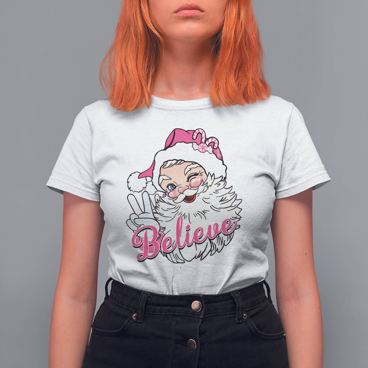 Believe Christmas Vintage Pink Santa Claus T Shirt For Women - Wonder Print Shop