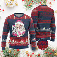 Believe Christmas Vintage Pink Santa Claus Ugly Christmas Sweater - Wonder Print Shop