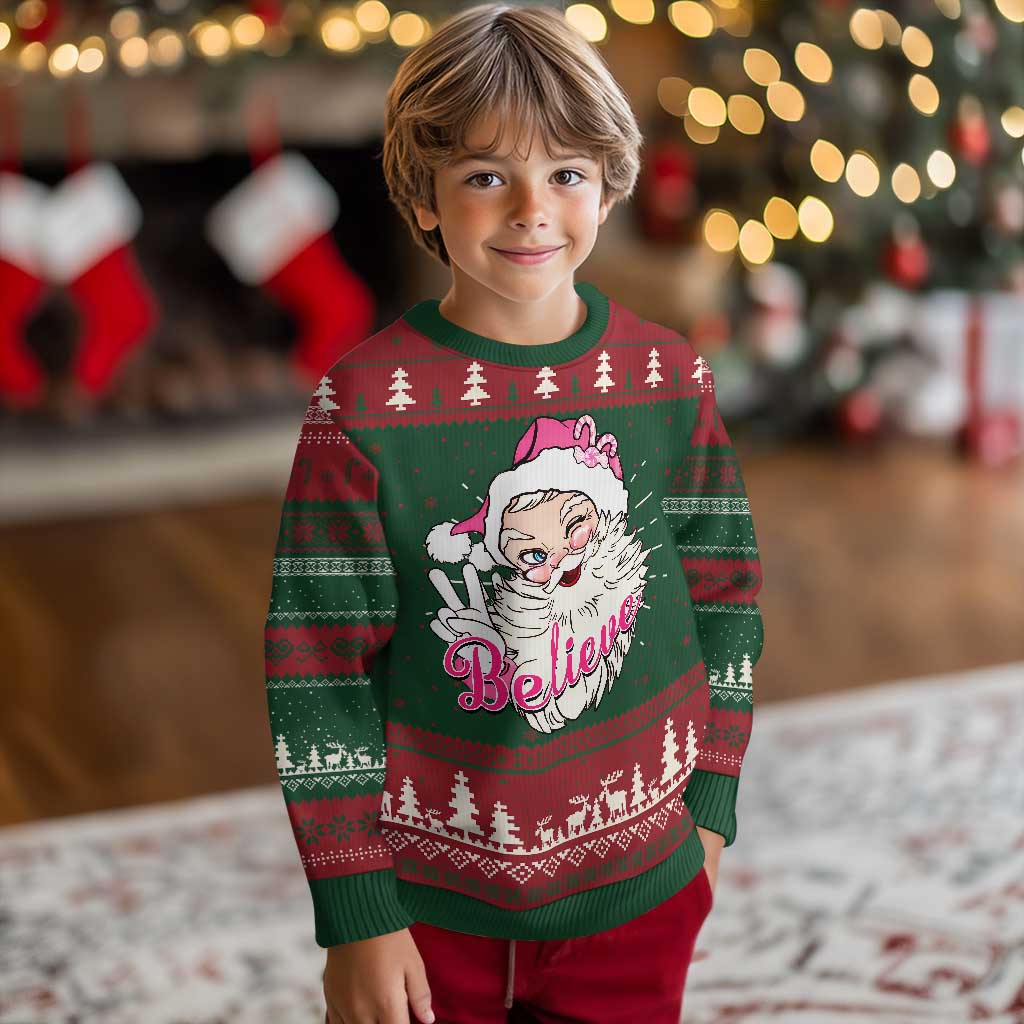 Believe Christmas Vintage Pink Santa Claus Ugly Christmas Sweater - Wonder Print Shop
