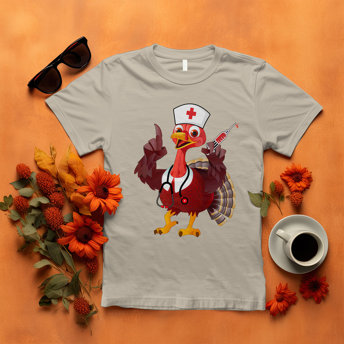 Turkey Nurse Thanksgiving Stethoscope Syringe T Shirt - Wonder Print Shop