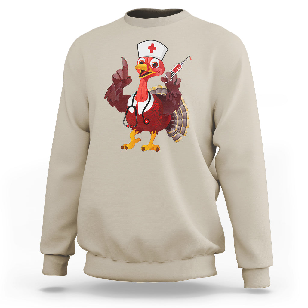 Turkey Nurse Thanksgiving Stethoscope Syringe Sweatshirt - Wonder Print Shop
