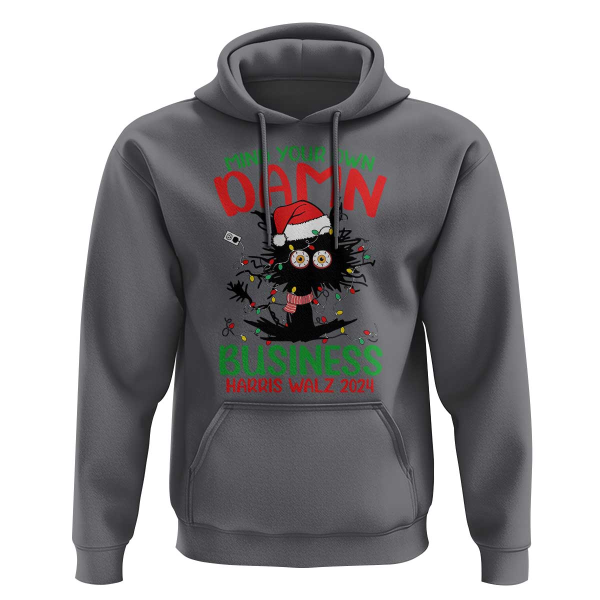 Christmas Harris Walz Hoodie Funny Santa Cat Mind Your Own Damn Business