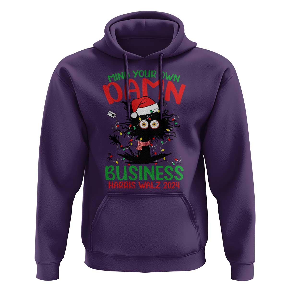 Christmas Harris Walz Hoodie Funny Santa Cat Mind Your Own Damn Business