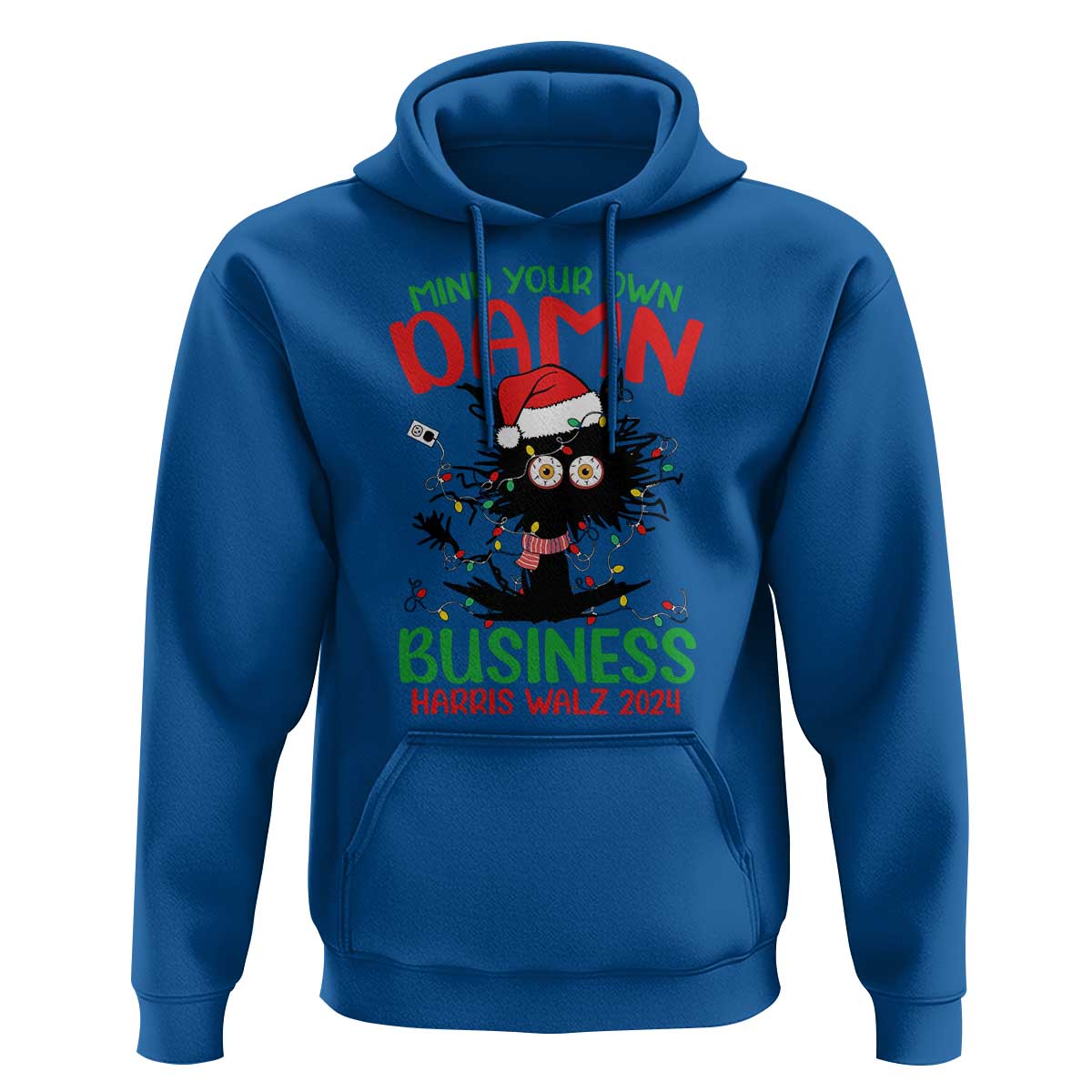 Christmas Harris Walz Hoodie Funny Santa Cat Mind Your Own Damn Business