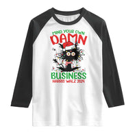 Christmas Harris Walz Raglan Shirt Funny Santa Cat Mind Your Own Damn Business