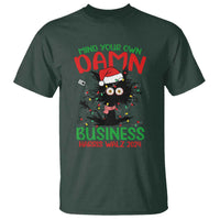 Christmas Harris Walz T Shirt Funny Santa Cat Mind Your Own Damn Business - Wonder Print Shop