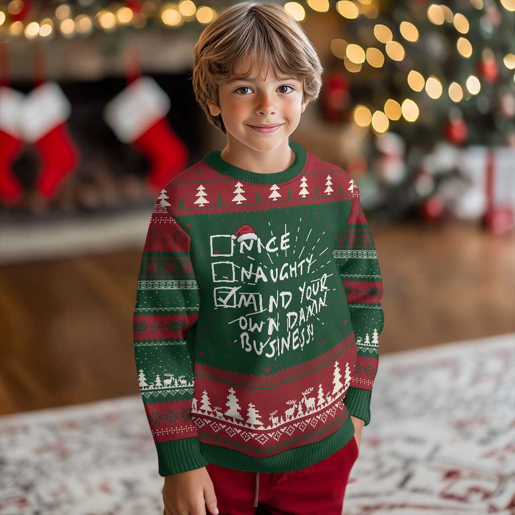 Funny Xmas Ugly Christmas Sweater Nice Naughty Mind Your Own Damn Business - Wonder Print Shop