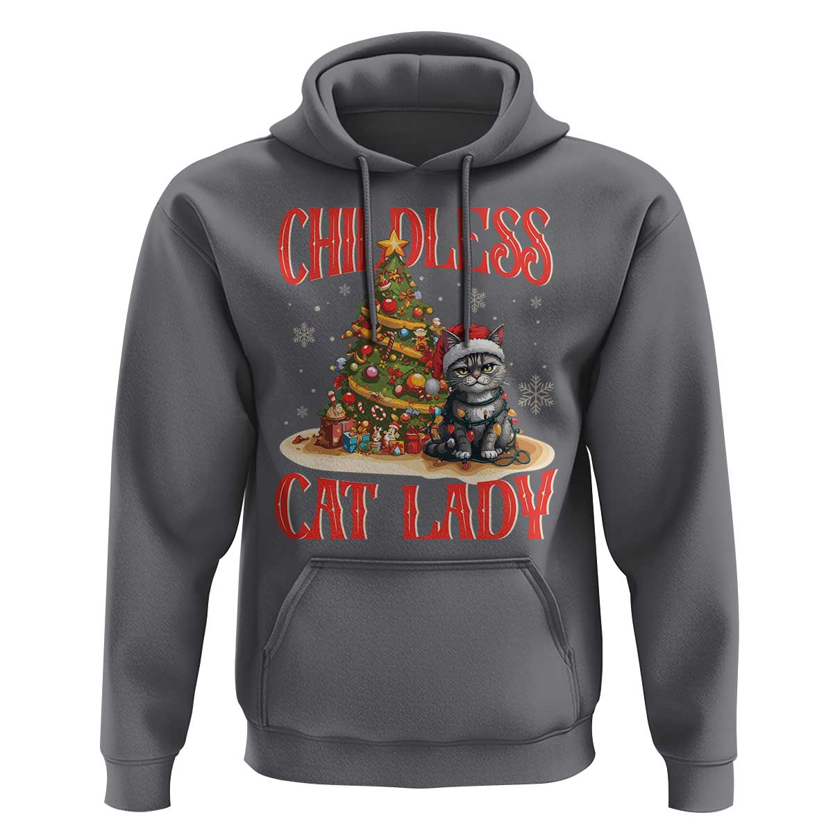 Christmas Childless Cat Lady Hoodie Funny Cat Christmas Light Tree