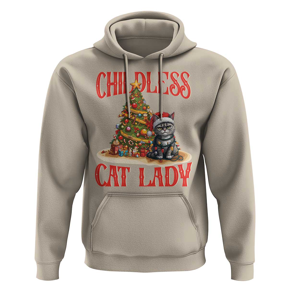 Christmas Childless Cat Lady Hoodie Funny Cat Christmas Light Tree
