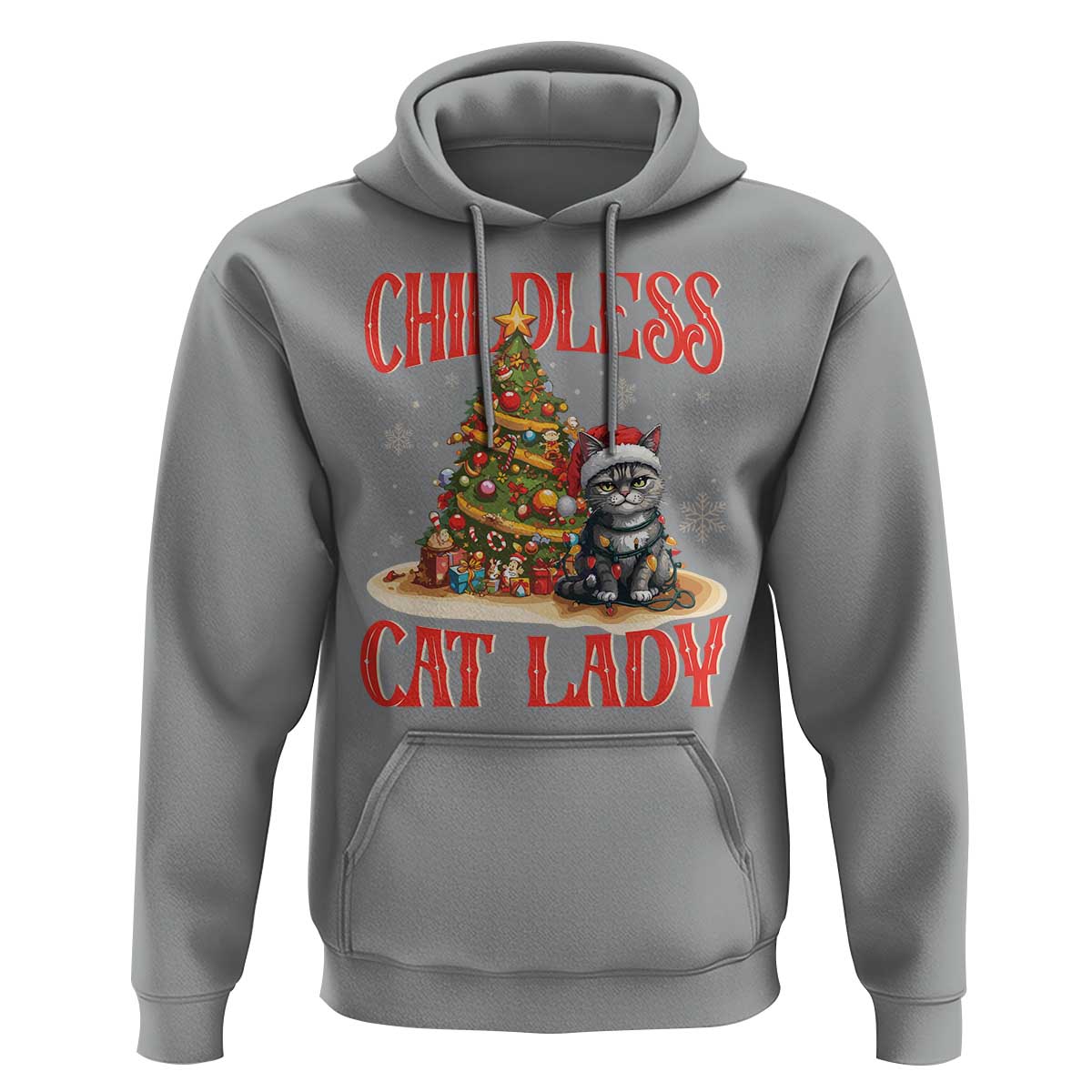 Christmas Childless Cat Lady Hoodie Funny Cat Christmas Light Tree