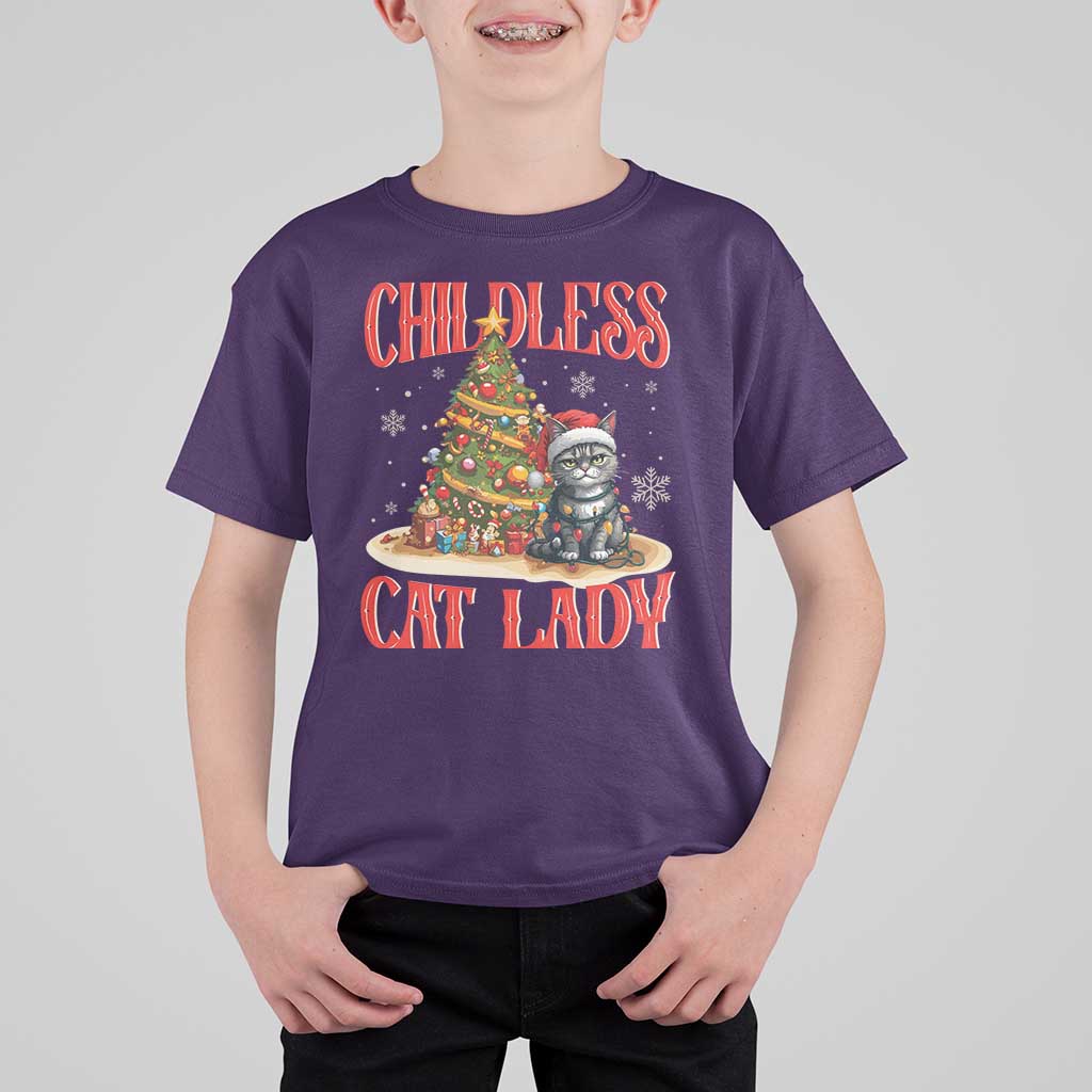Christmas Childless Cat Lady T Shirt For Kid Funny Cat Christmas Light Tree - Wonder Print Shop