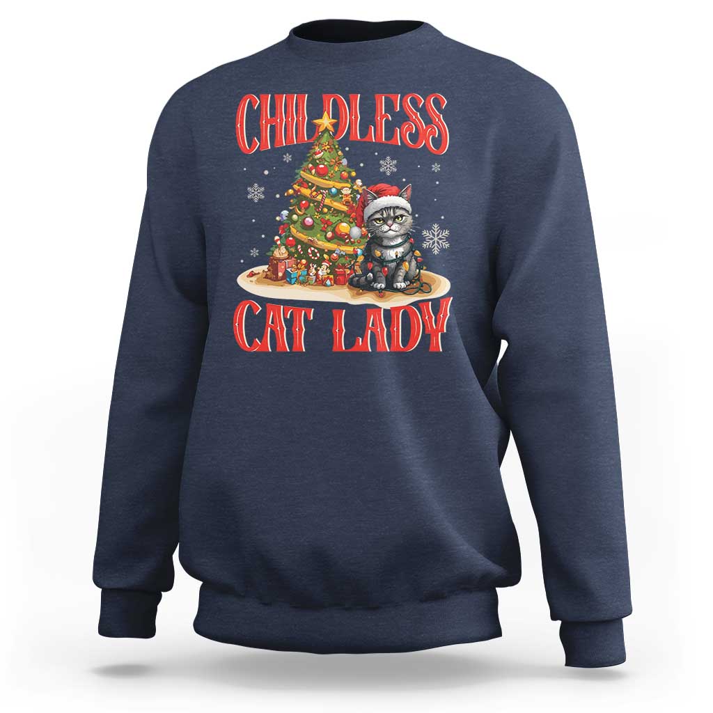 Christmas Childless Cat Lady Sweatshirt Funny Cat Christmas Light Tree - Wonder Print Shop