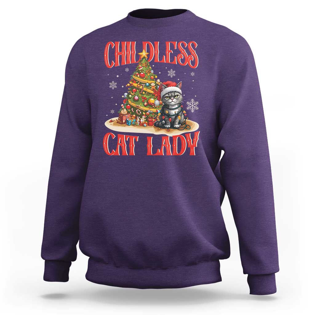 Christmas Childless Cat Lady Sweatshirt Funny Cat Christmas Light Tree - Wonder Print Shop