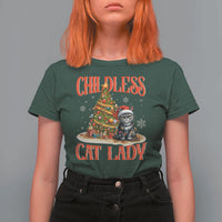 Christmas Childless Cat Lady T Shirt For Women Funny Cat Christmas Light Tree - Wonder Print Shop