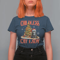 Christmas Childless Cat Lady T Shirt For Women Funny Cat Christmas Light Tree - Wonder Print Shop