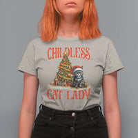 Christmas Childless Cat Lady T Shirt For Women Funny Cat Christmas Light Tree - Wonder Print Shop
