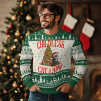Xmas Childless Cat Lady Ugly Christmas Sweater Funny Cat Christmas Light Tree - Wonder Print Shop