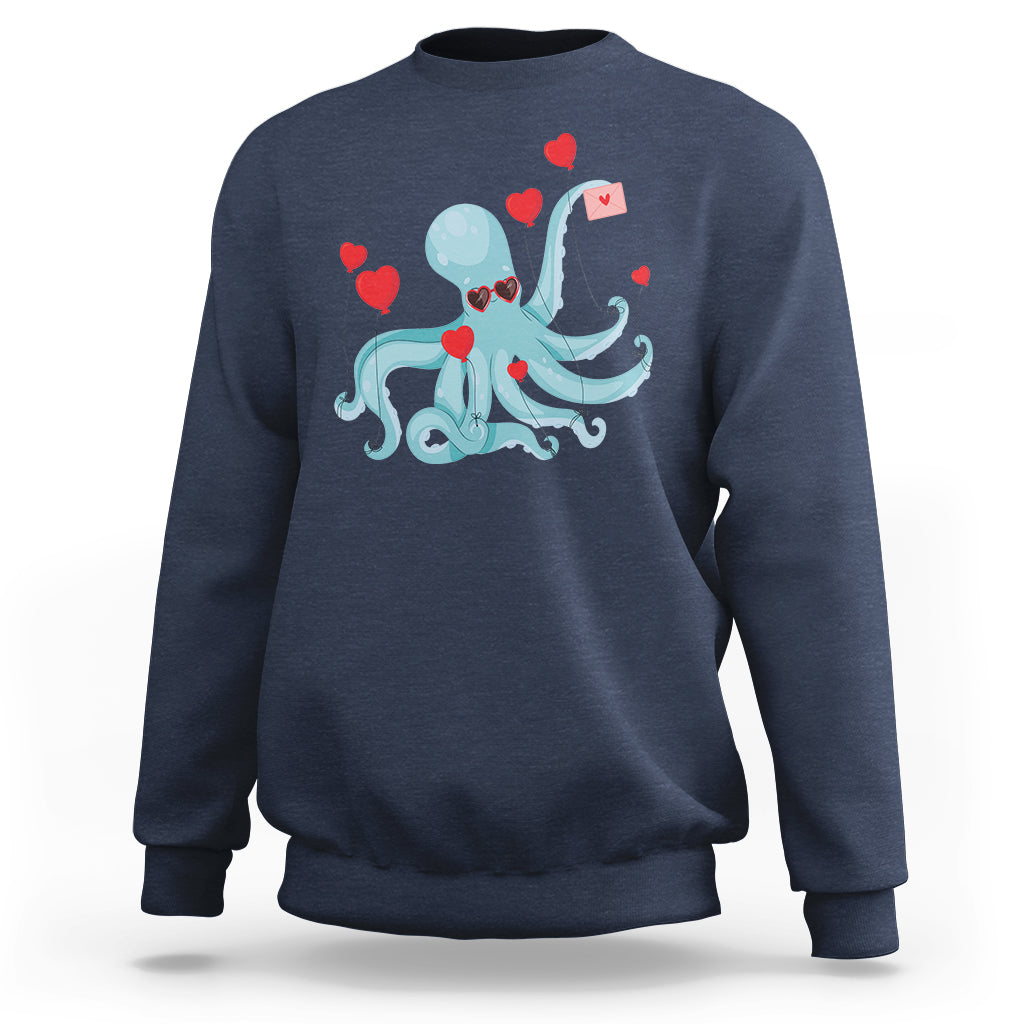 Valentine's Day Sweatshirt Octopus With Heart Balloons Cute Love Letter - Wonder Print Shop