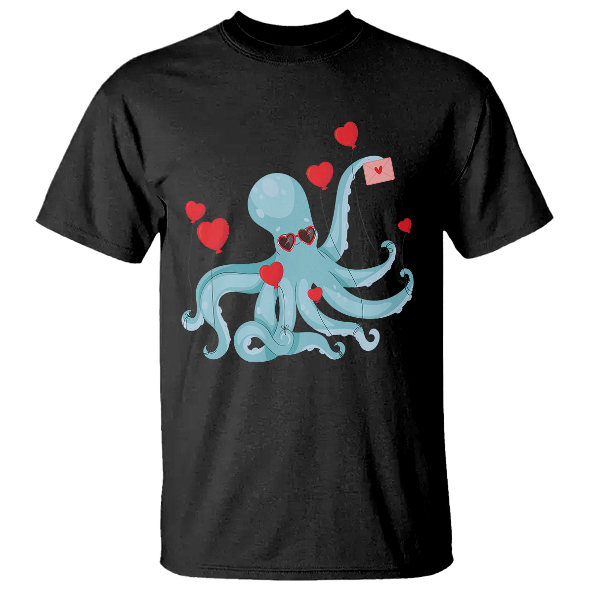 Valentine's Day T Shirt Octopus With Heart Balloons Cute Love Letter - Wonder Print Shop