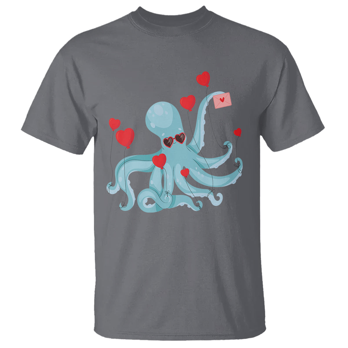 Valentine's Day T Shirt Octopus With Heart Balloons Cute Love Letter - Wonder Print Shop