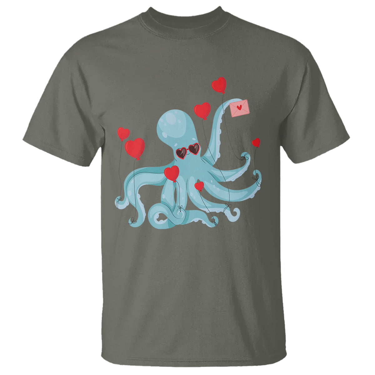 Valentine's Day T Shirt Octopus With Heart Balloons Cute Love Letter - Wonder Print Shop