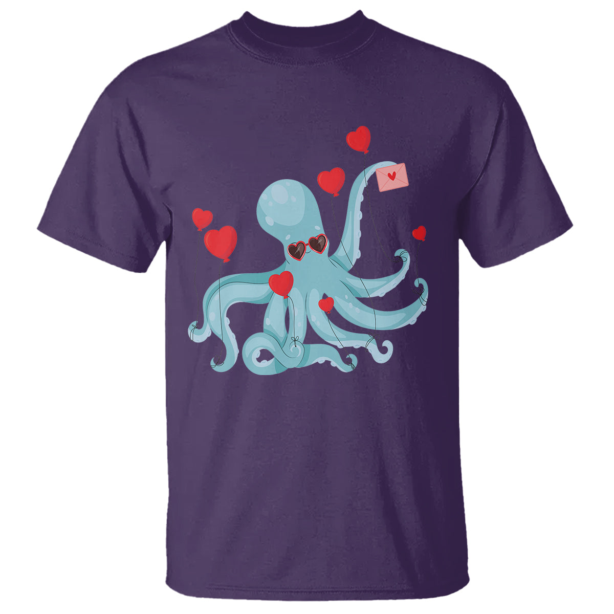 Valentine's Day T Shirt Octopus With Heart Balloons Cute Love Letter - Wonder Print Shop