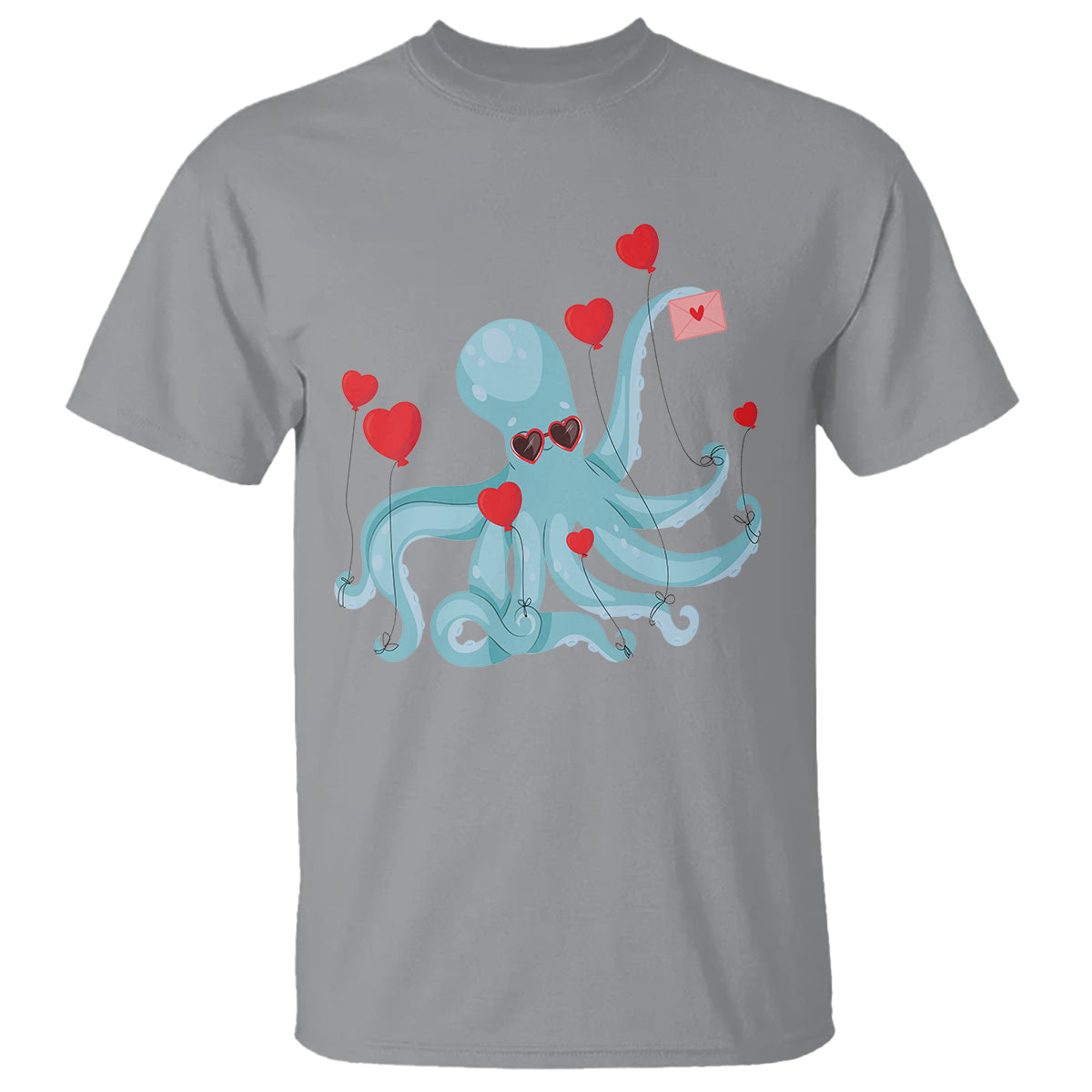 Valentine's Day T Shirt Octopus With Heart Balloons Cute Love Letter - Wonder Print Shop