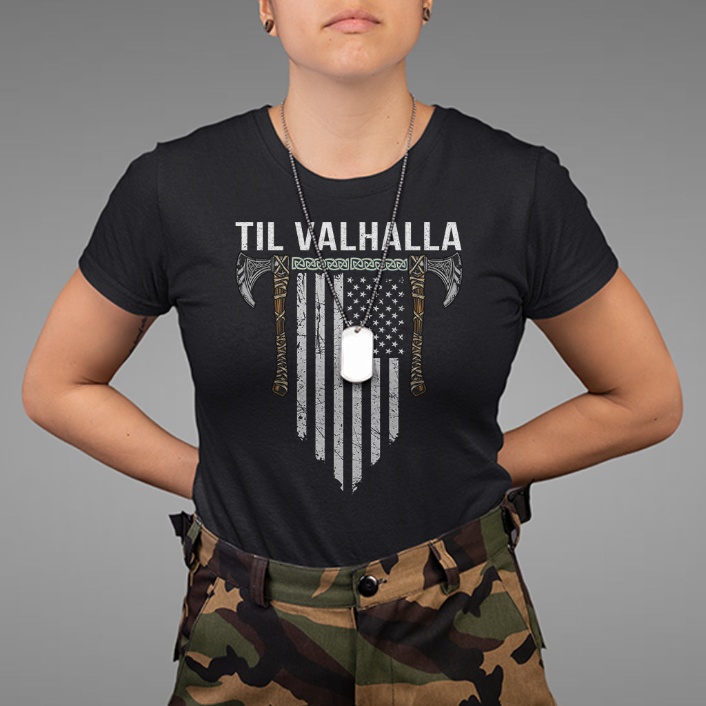 Viking T Shirt Til Valhalla American Axe Flag Norse Mythology - Wonder Print Shop