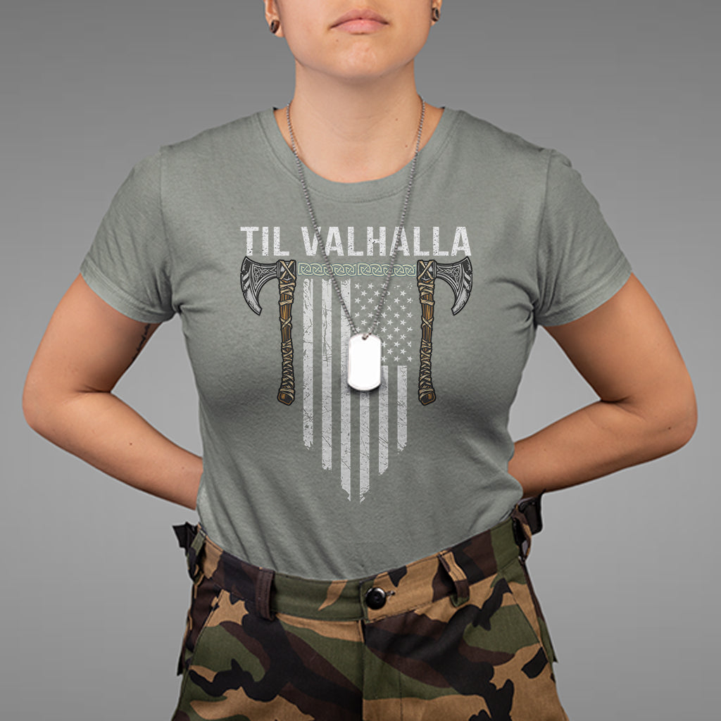 Viking T Shirt Til Valhalla American Axe Flag Norse Mythology - Wonder Print Shop