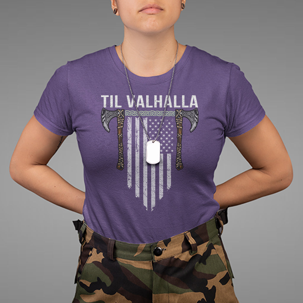 Viking T Shirt Til Valhalla American Axe Flag Norse Mythology - Wonder Print Shop