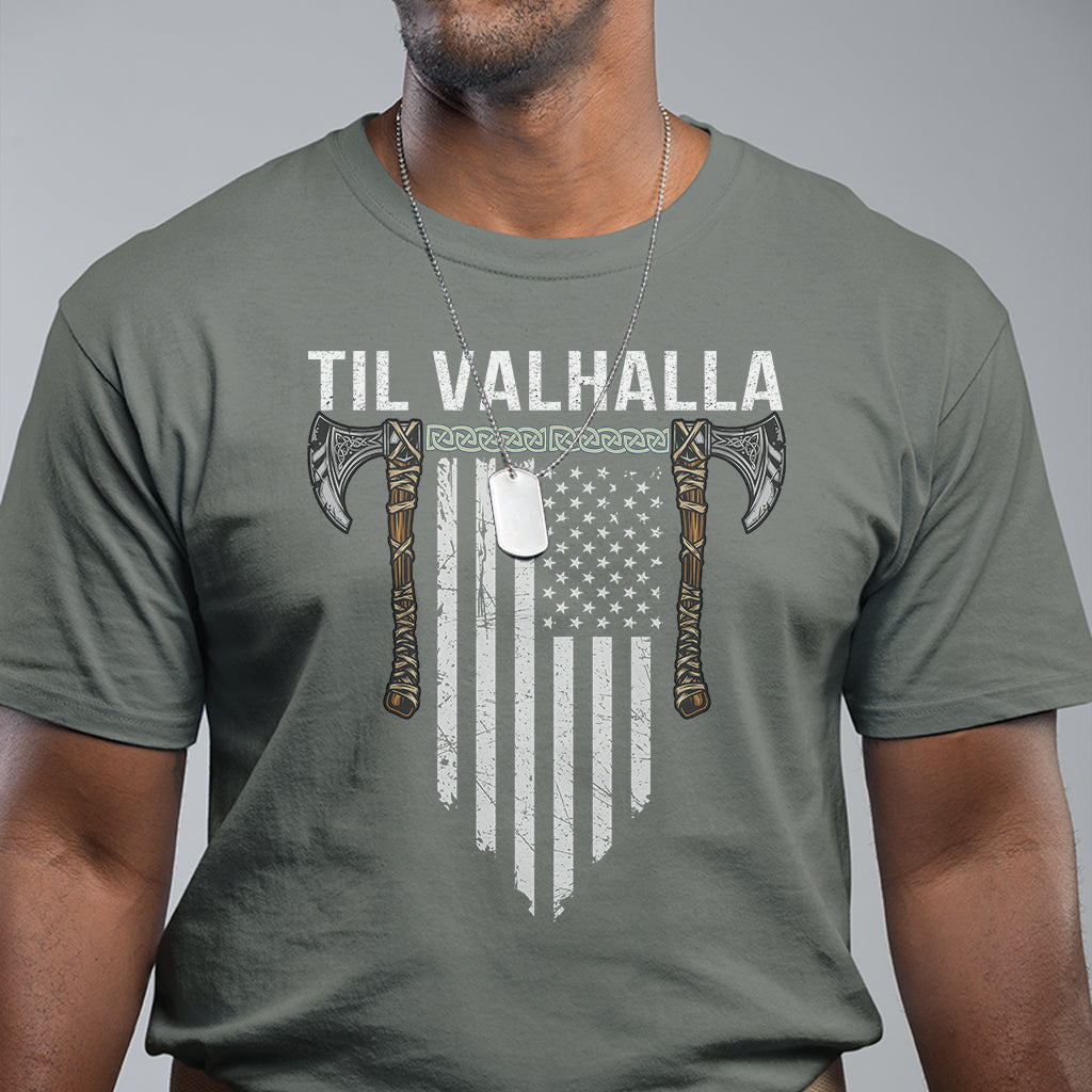 Viking T Shirt Til Valhalla American Axe Flag Norse Mythology - Wonder Print Shop