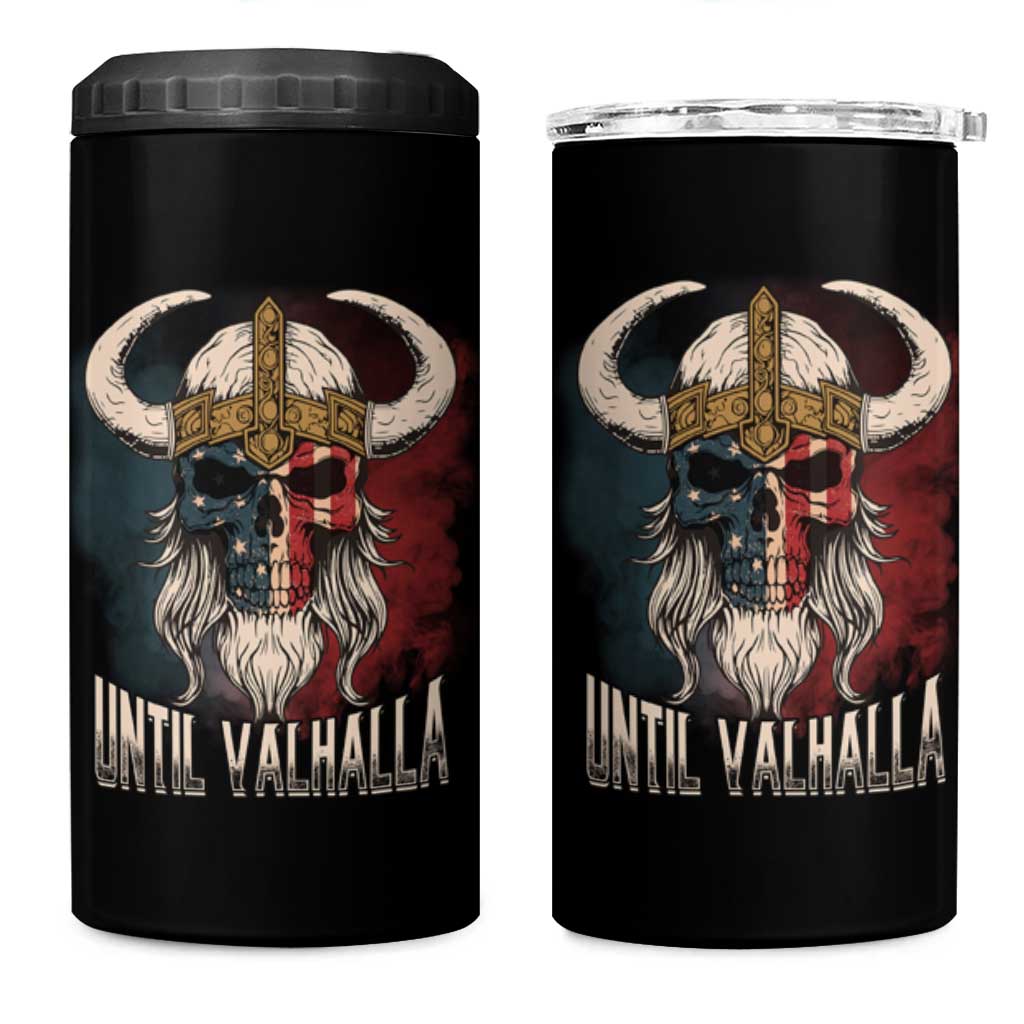 Viking 4 in 1 Can Cooler Tumbler Until Valhalla US Flag Vintage Mythology
