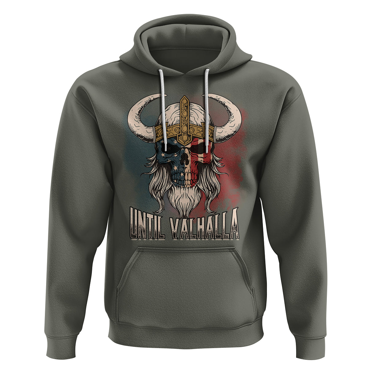 Viking Hoodie Until Valhalla US Flag Vintage Mythology - Wonder Print Shop