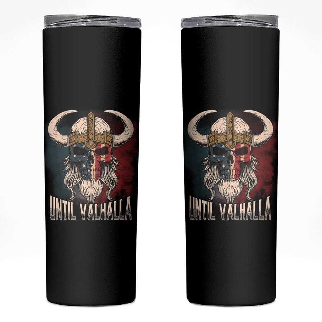 Viking Skinny Tumbler Until Valhalla US Flag Vintage Mythology