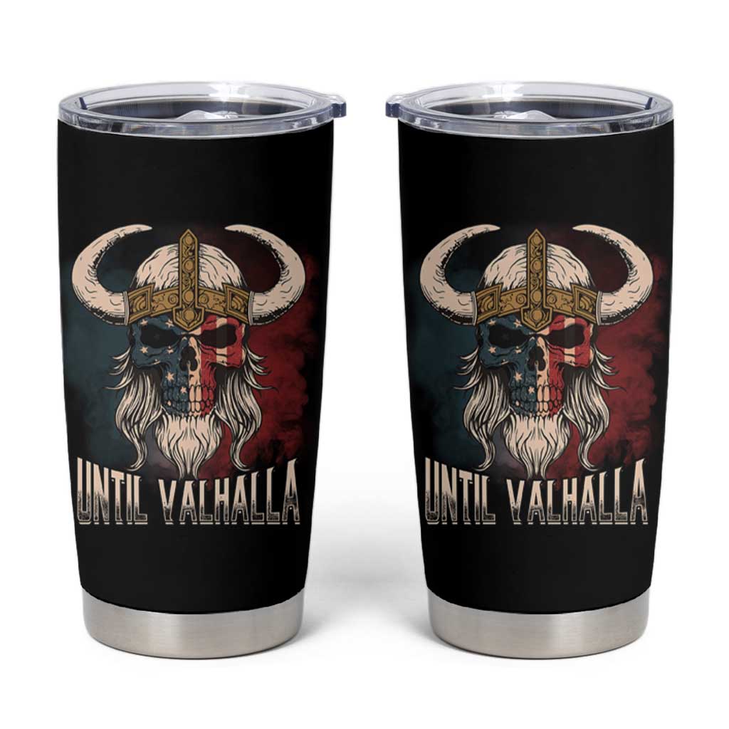 Viking Tumbler Cup Until Valhalla US Flag Vintage Mythology