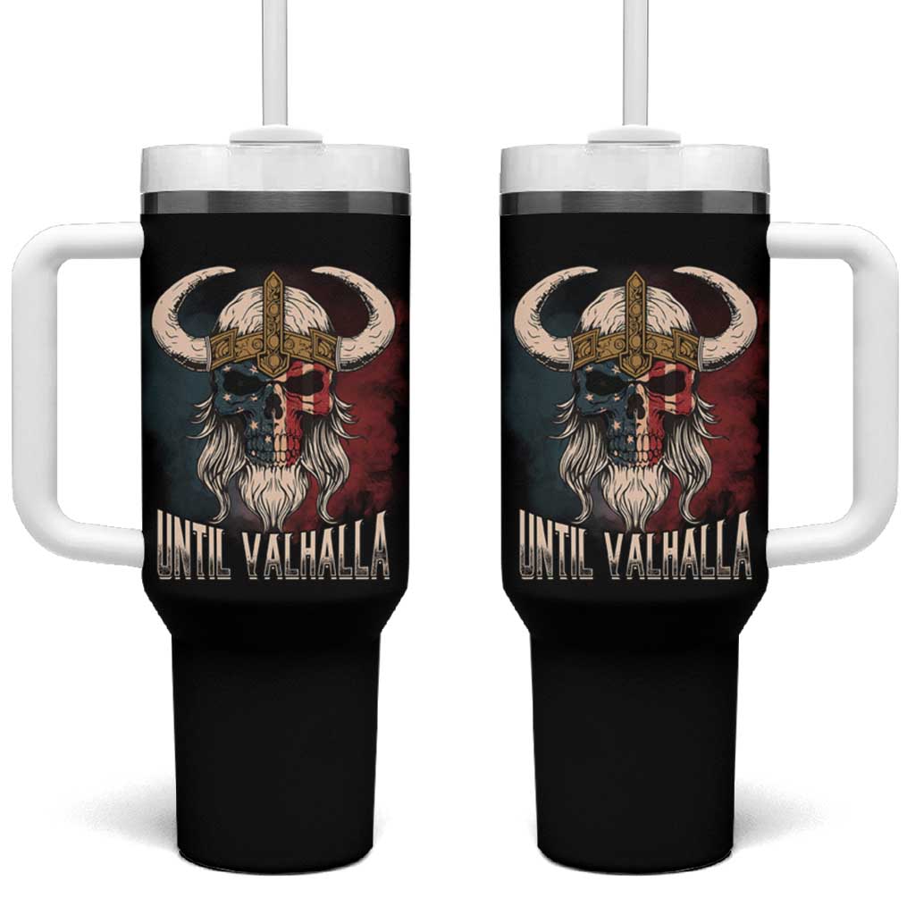 Viking Tumbler With Handle Until Valhalla US Flag Vintage Mythology