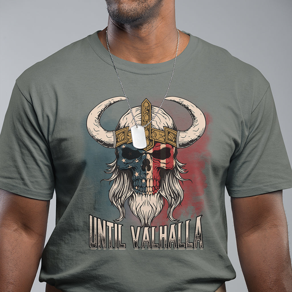 Viking T Shirt Until Valhalla US Flag Vintage Mythology - Wonder Print Shop