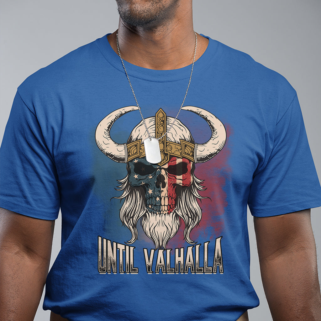 Viking T Shirt Until Valhalla US Flag Vintage Mythology - Wonder Print Shop