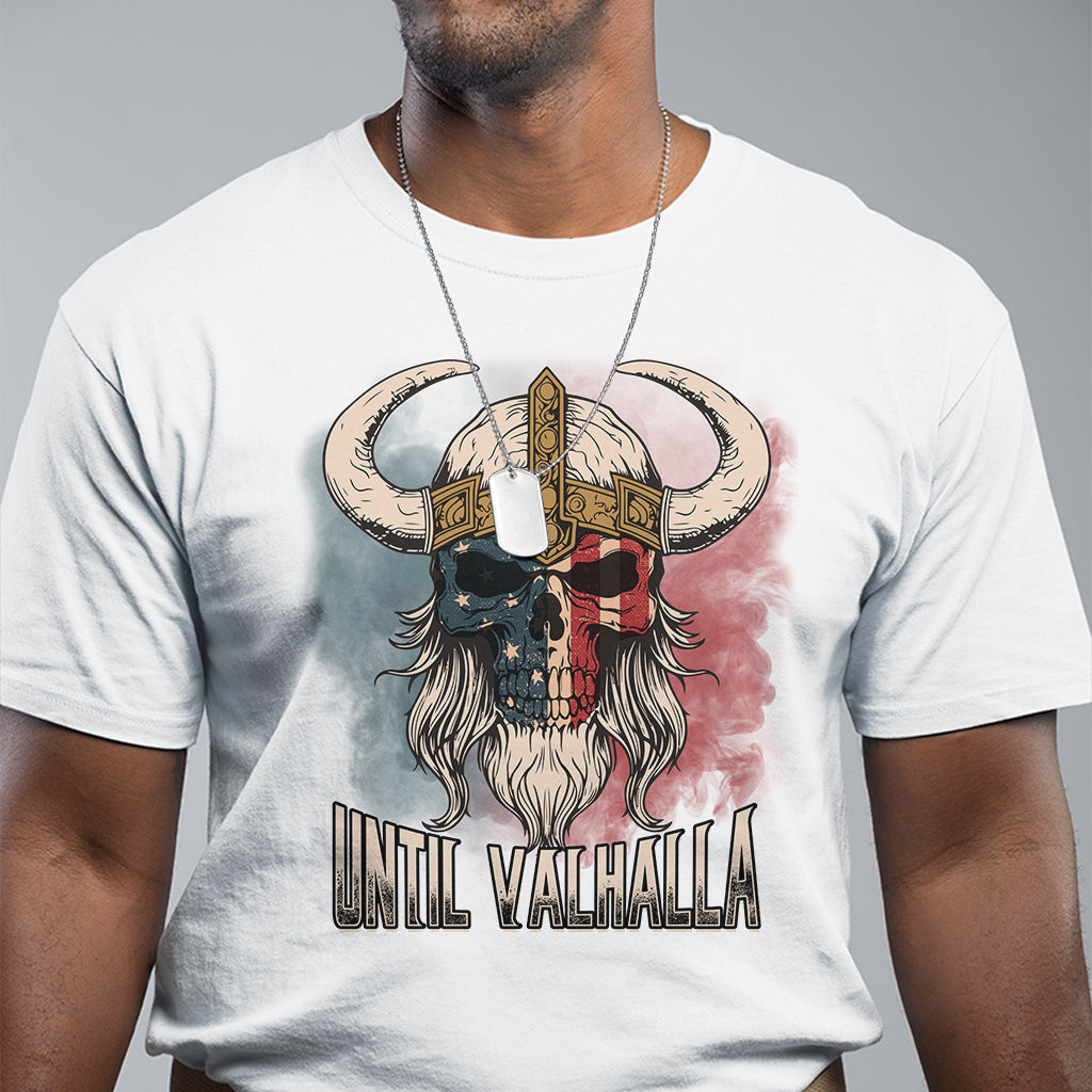 Viking T Shirt Until Valhalla US Flag Vintage Mythology - Wonder Print Shop