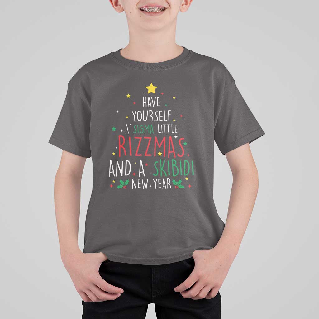 Funny Xmas T Shirt For Kid Have Yourself A Sigma Little Rizzmas And A Skibidi New Year - Wonder Print Shop