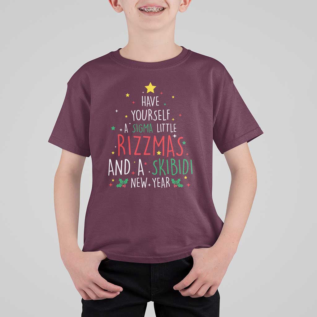 Funny Xmas T Shirt For Kid Have Yourself A Sigma Little Rizzmas And A Skibidi New Year - Wonder Print Shop