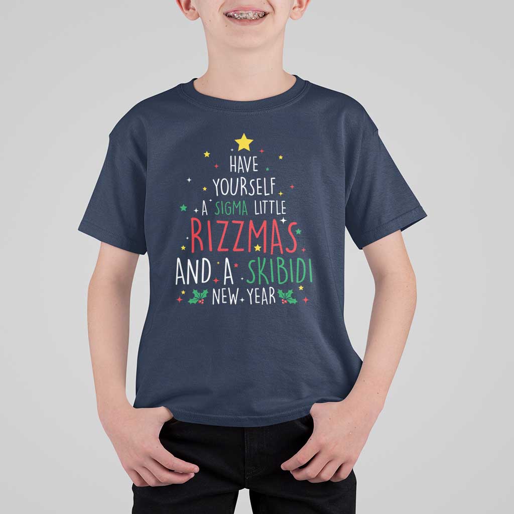 Funny Xmas T Shirt For Kid Have Yourself A Sigma Little Rizzmas And A Skibidi New Year - Wonder Print Shop