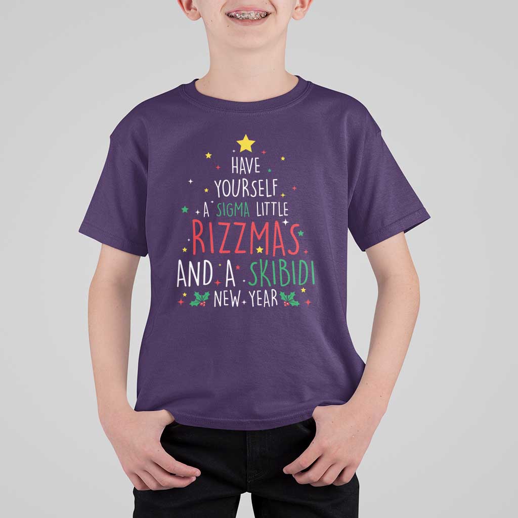 Funny Xmas T Shirt For Kid Have Yourself A Sigma Little Rizzmas And A Skibidi New Year - Wonder Print Shop