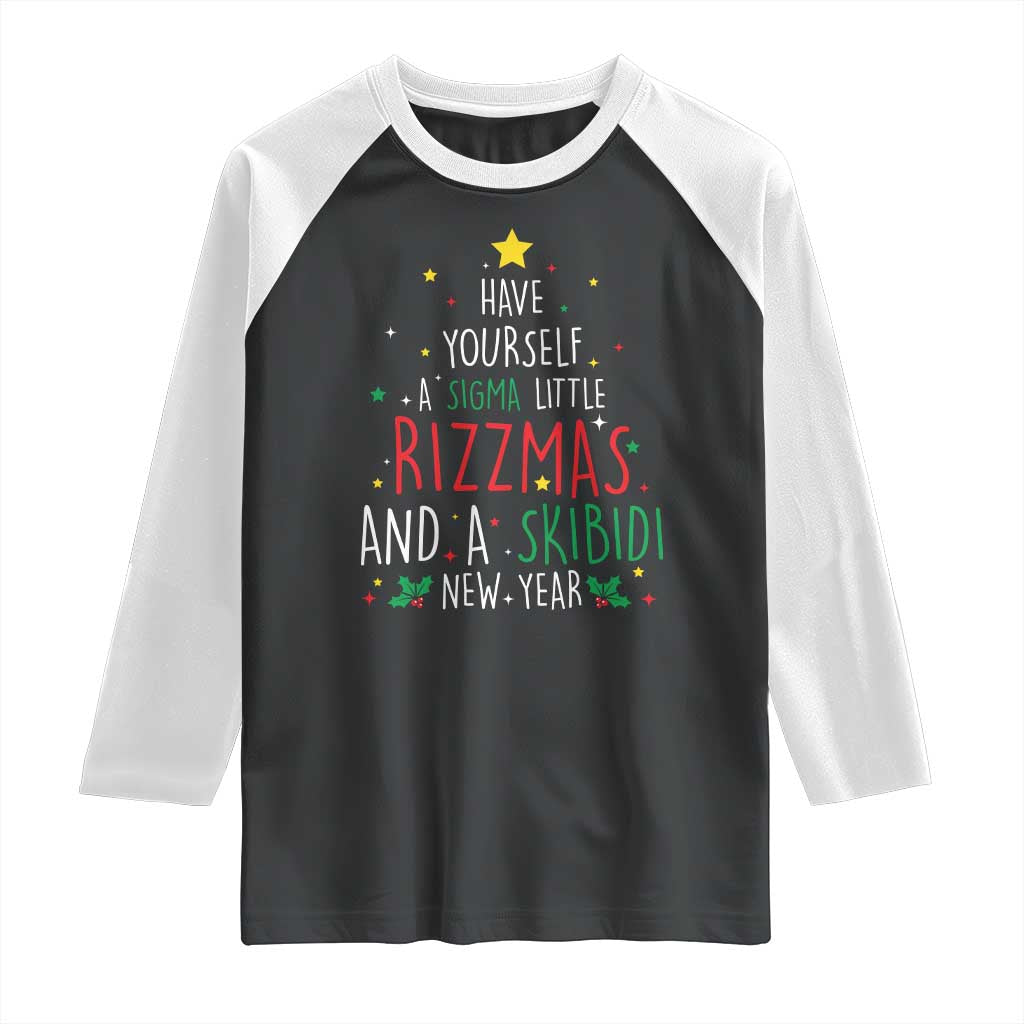 Funny Xmas Raglan Shirt Have Yourself A Sigma Little Rizzmas And A Skibidi New Year